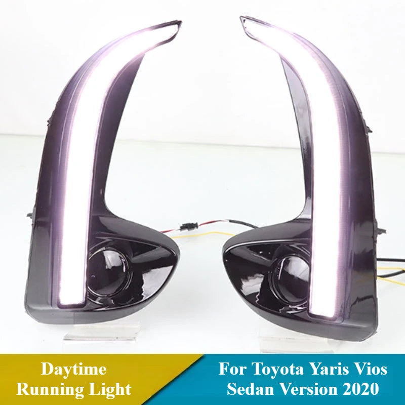 For Toyota Yaris Vios Sedan Version 2020 2021 2022 2Pcs LED Daytime Running Light DRL Turn Signal Front Fog Lamp 12V Daylights — view 4
