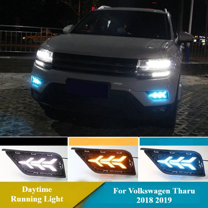 For Volkswagen Tharu 2018 2019 Car Led Daytime Running Lights Modified Streamer Steering Front Fog Light DRL Dynamic Turn Signal — view 1