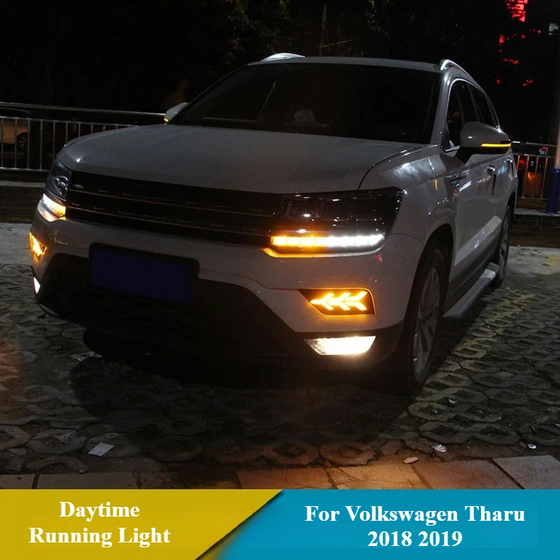 For Volkswagen Tharu 2018 2019 Car Led Daytime Running Lights Modified Streamer Steering Front Fog Light DRL Dynamic Turn Signal — view 2
