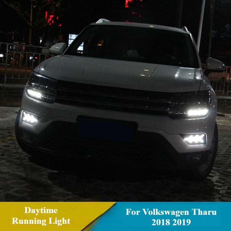 For Volkswagen Tharu 2018 2019 Car Led Daytime Running Lights Modified Streamer Steering Front Fog Light DRL Dynamic Turn Signal — view 3