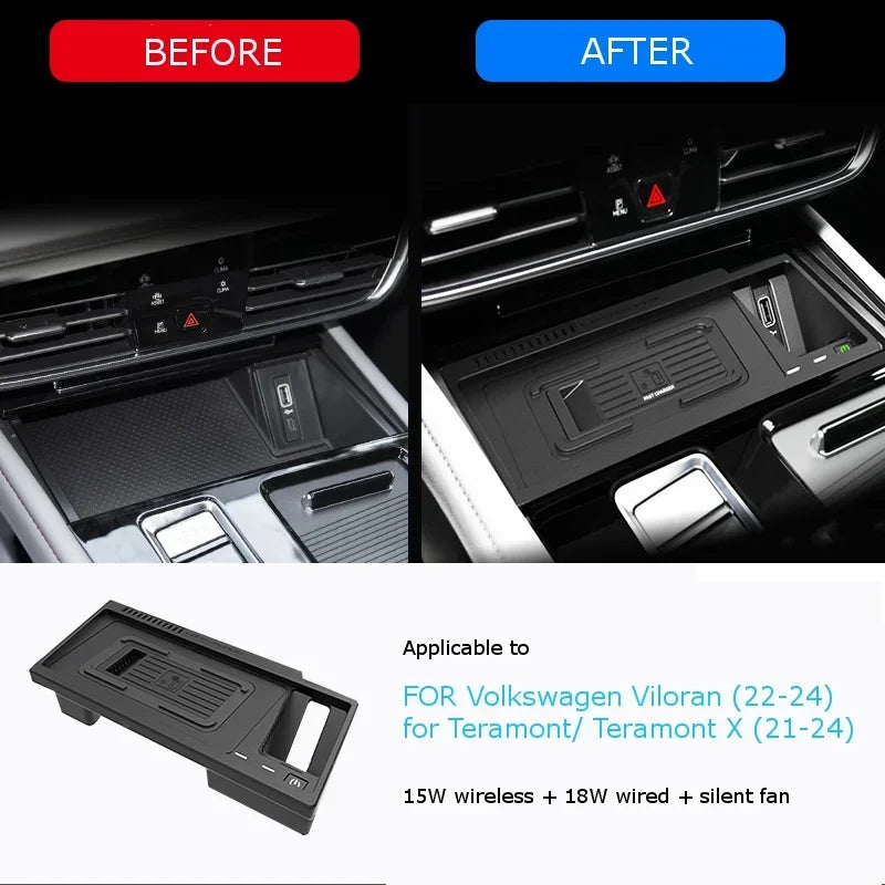 for Volkswagen VW Tharu X 18-20 /Tharu Teramont X Viloran TAYRON GTE Car Wireless Charger Mobile Fast Charging Pad Phone Holder — view 1