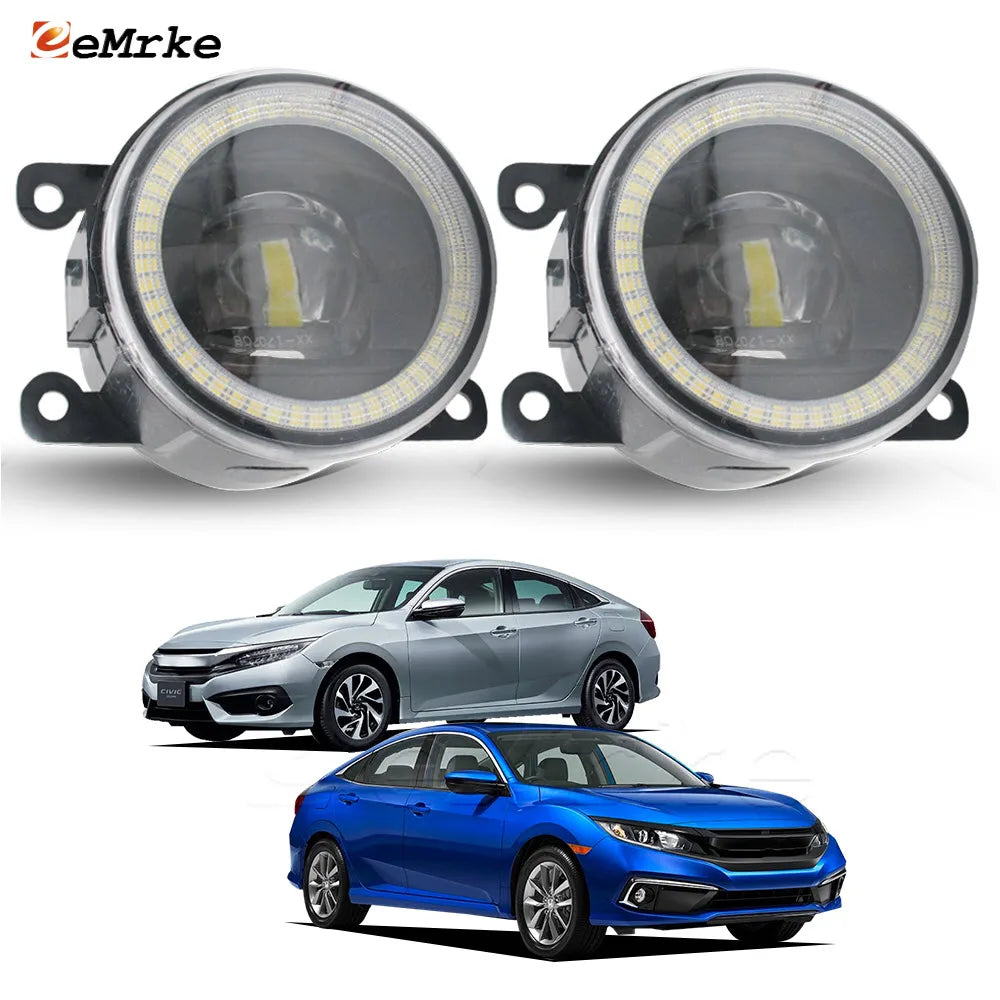 LED Angel Eyes Fog Lights DRL for Honda Civic X FC 2015 2016 2017 2018 2019 2020 2021 Car PTF 30W with Lens Daytime Running Lamp — view 1