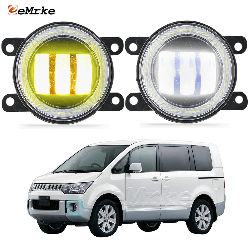 Led Angel Eyes White Red Blue DRL for Mitsubishi Delica D5 D:5 2007-2013 2014 2015 2016 2017 2018 Fog Lights White + Yellow — view 1