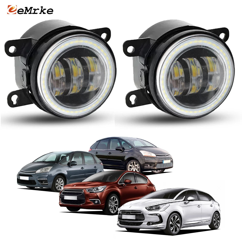 Led Car Fog Lights PTF Clear Lens 40W for Citroen C-Crosser C4 Picasso DS4 DS5 Angel Eyes DRL Rings Fog Driving Lamp Upgrade — view 1