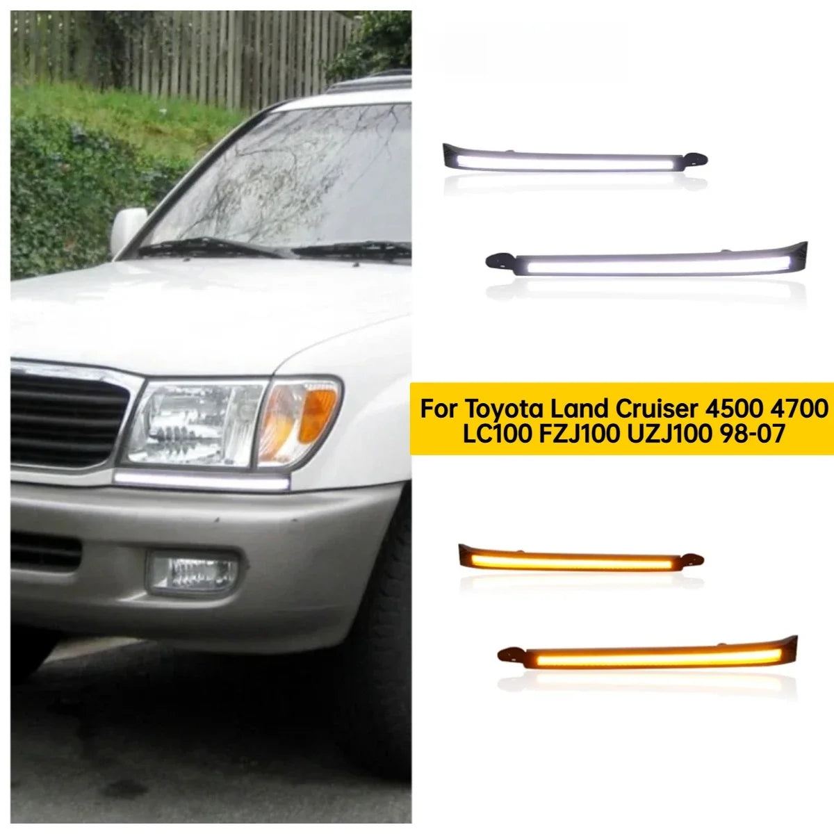 LED Daytime Running Light Dynamic Turn Signal Headlight Decor DRL For Toyota Land Cruiser 4500 4700 LC100 FZJ100 UZJ100 98-07 — view 2