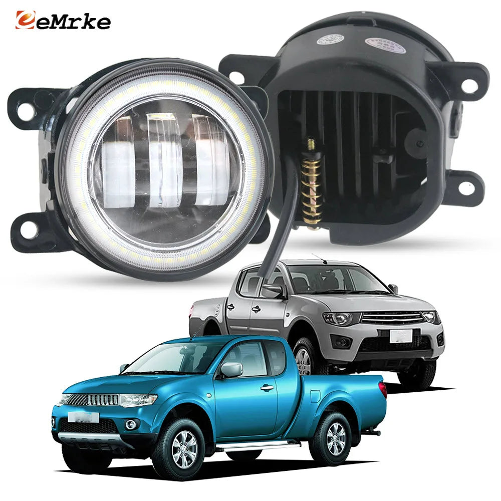 LED DRL Fog Lights Angel Eye for Mitsubishi L200 Triton MN 2011 2012 2013 2014 2015 2016 Projector Lens 12V Daylight Headlight — view 1