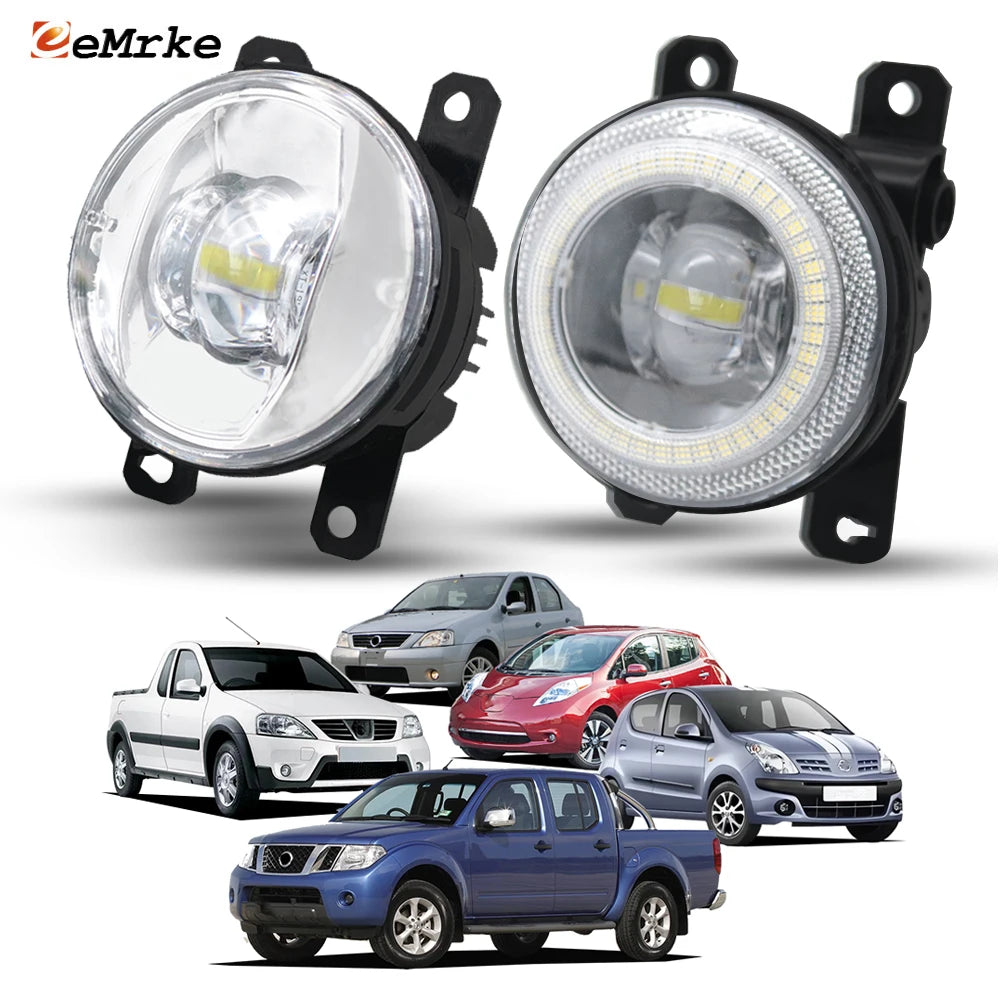 LED Fog Driving Lights for Nissan Np300 Navara Frontier D40 NP200 Aprio Note E11 Leaf Pixo Front Angel Eyes DRL Ring Accessories — view 1