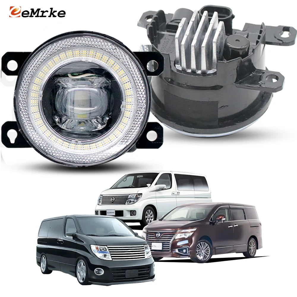 LED Fog Driving Lights Head Lamp For Nissan Elgrand Highway Star E51 2004-2010 Elgrand HWS E52 2015-2022 Angel Eye DRL Daylight — view 1
