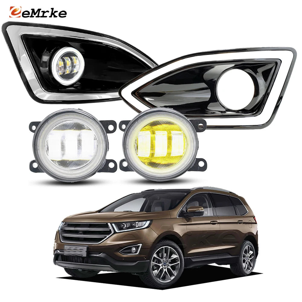 Led Fog Lamp White / Yellow 40W For Ford Edge 2 CD539 2015 2016 2017 2018 Front Bumper DRL with Car Angel Eyes Day Light Pair — view 1