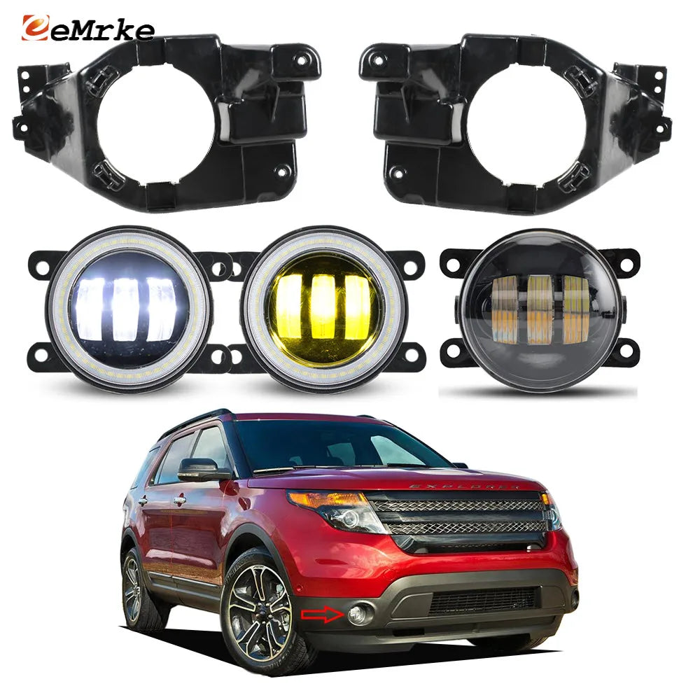 Led Fog Lamp White / Yellow 40W For Ford Explorer 5 U502 2011 2012 2013 2014 2015 Front Bumper DRL with Car Angel Eyes Day Light — view 1