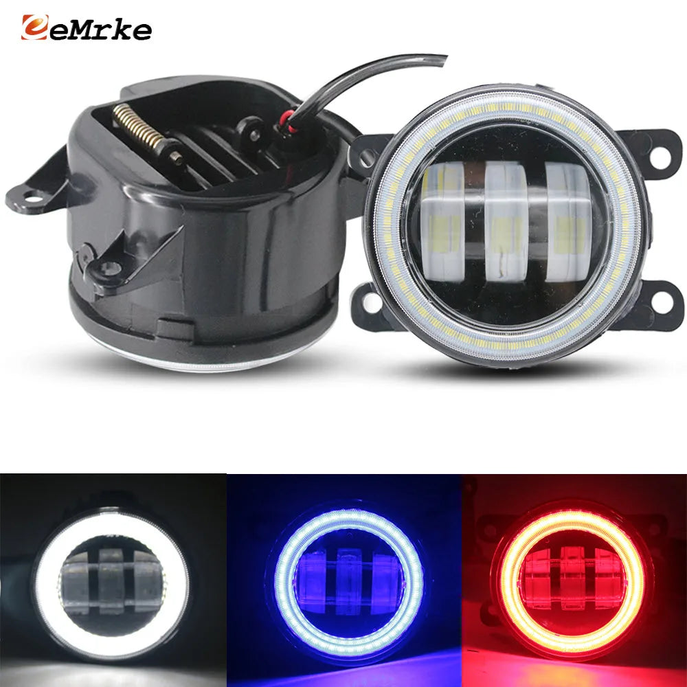 LED Fog Lights 40W DRL for Citroen C4 C5 C6 C-Crosser C-Elysee C-zero, Jumper, Xsara Picasso 2005- PTF Angel Eye Halo Clear Lens — view 1