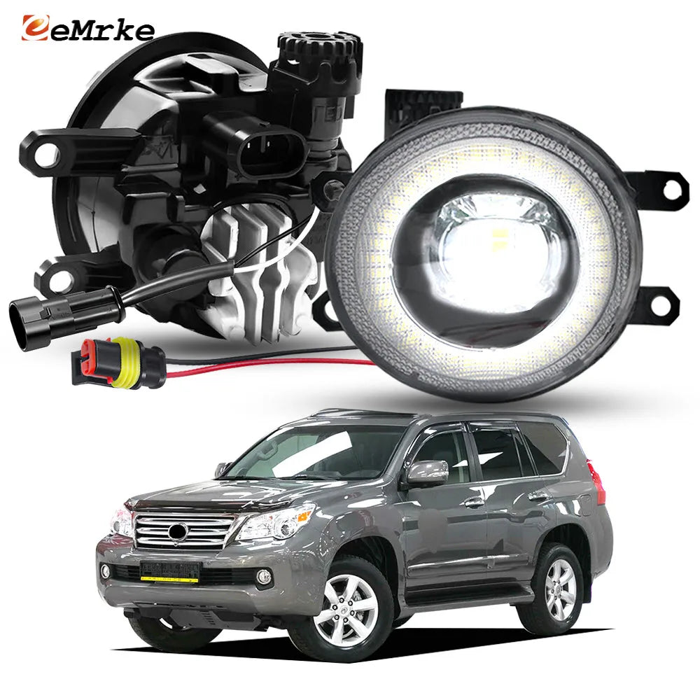 LED Fog Lights 6000K H8 H11 IP68 Waterproof 2pcs Set Super Bright Angel Eye DRL for Lexus GX400 GX460 J150 2010 2011 2012 2013 — view 1
