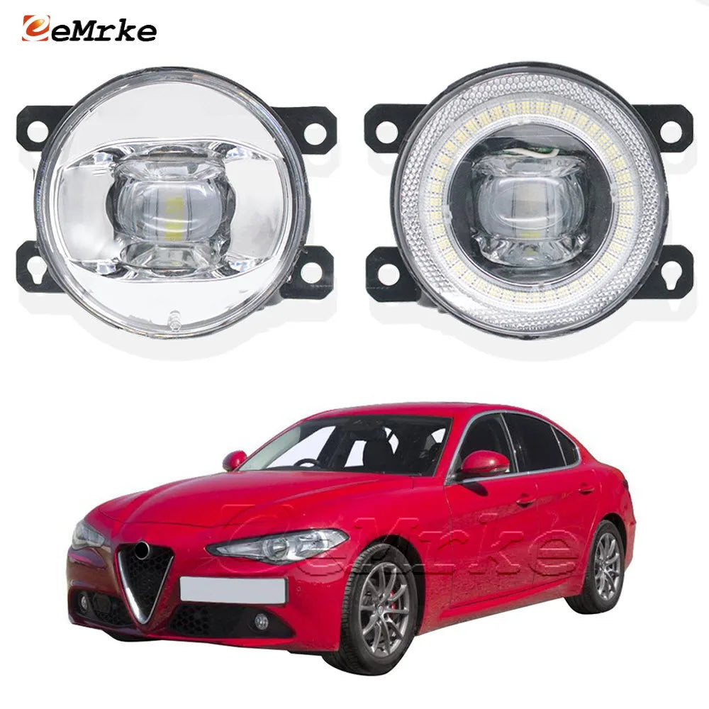 Led Fog Lights Assembly for Alfa Romeo Giulia 2 952 2017-2022 with Round Fog Light Daytime Running Lamp Car Angel Eyes DRL Ring — view 1