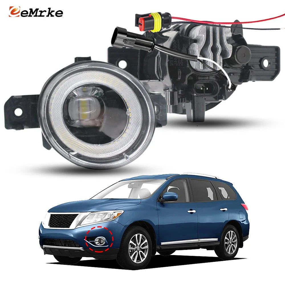 LED Fog Lights Assembly for Nissan Pathfinder R52 IV 2013 2014 2015 2016 PTF with Clear Lens Angel Eye DRL Car Fog Lamp 30W — view 1