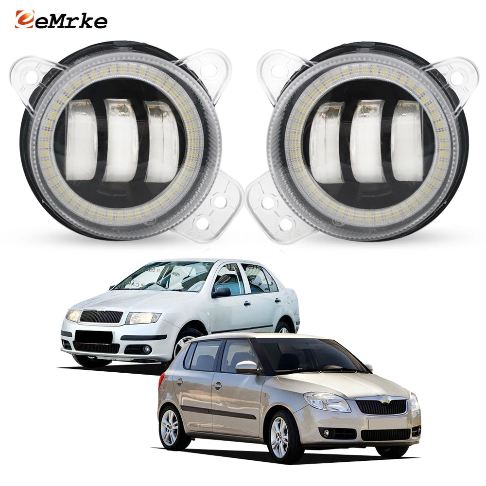 Led Fog Lights Assembly for Skoda Fabia I II Roomster 6Y 5J 2006 2007 2008 2009 Angel Eyes DRL Ring Daytime Running Lamp Car PTF — view 1