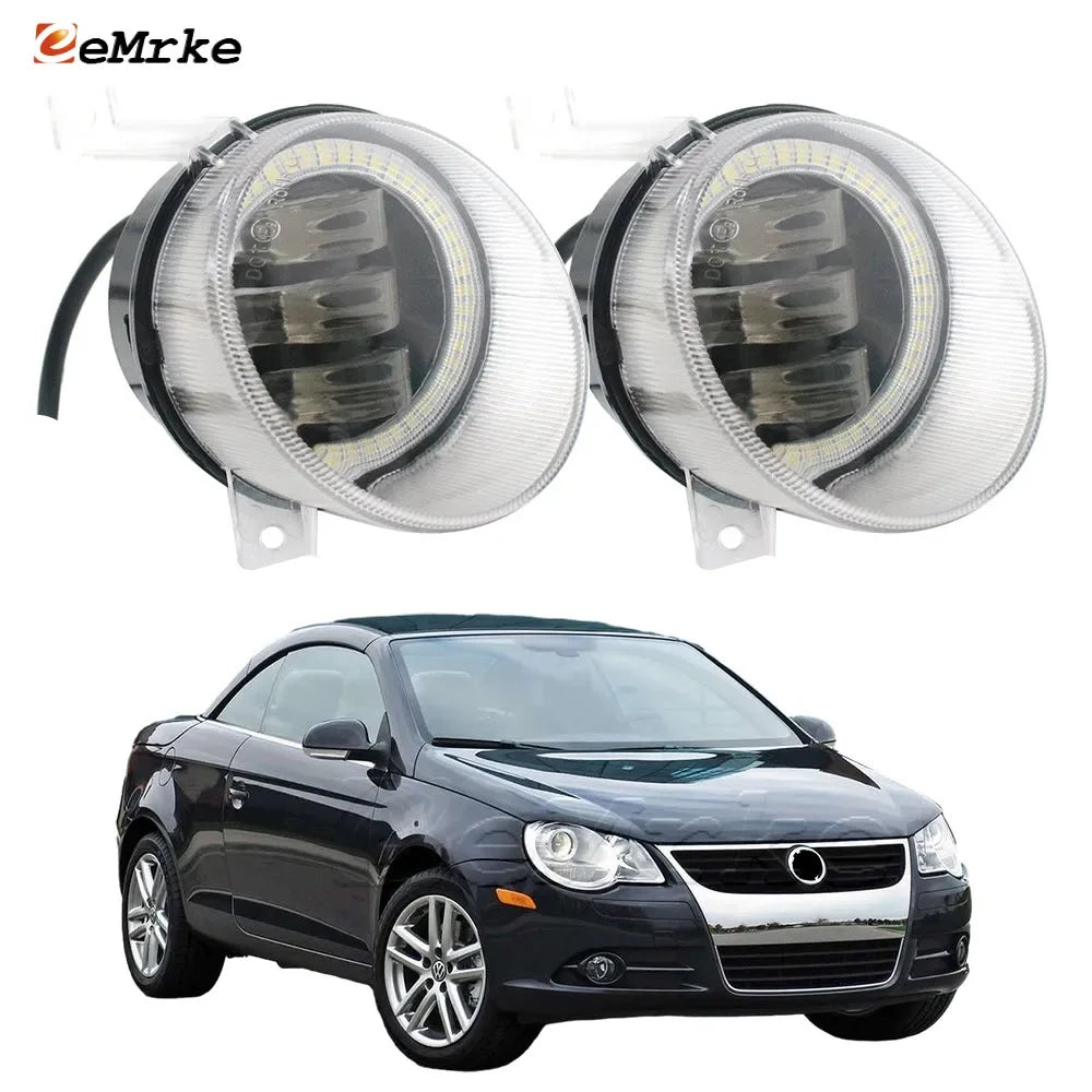 Led Fog Lights Assembly for Volkswagen EOS 1F 2006 2007 2008 2009 PTF Fog Lamp Lens Angel Eyes DRL Daytime Running Light Ring — view 1