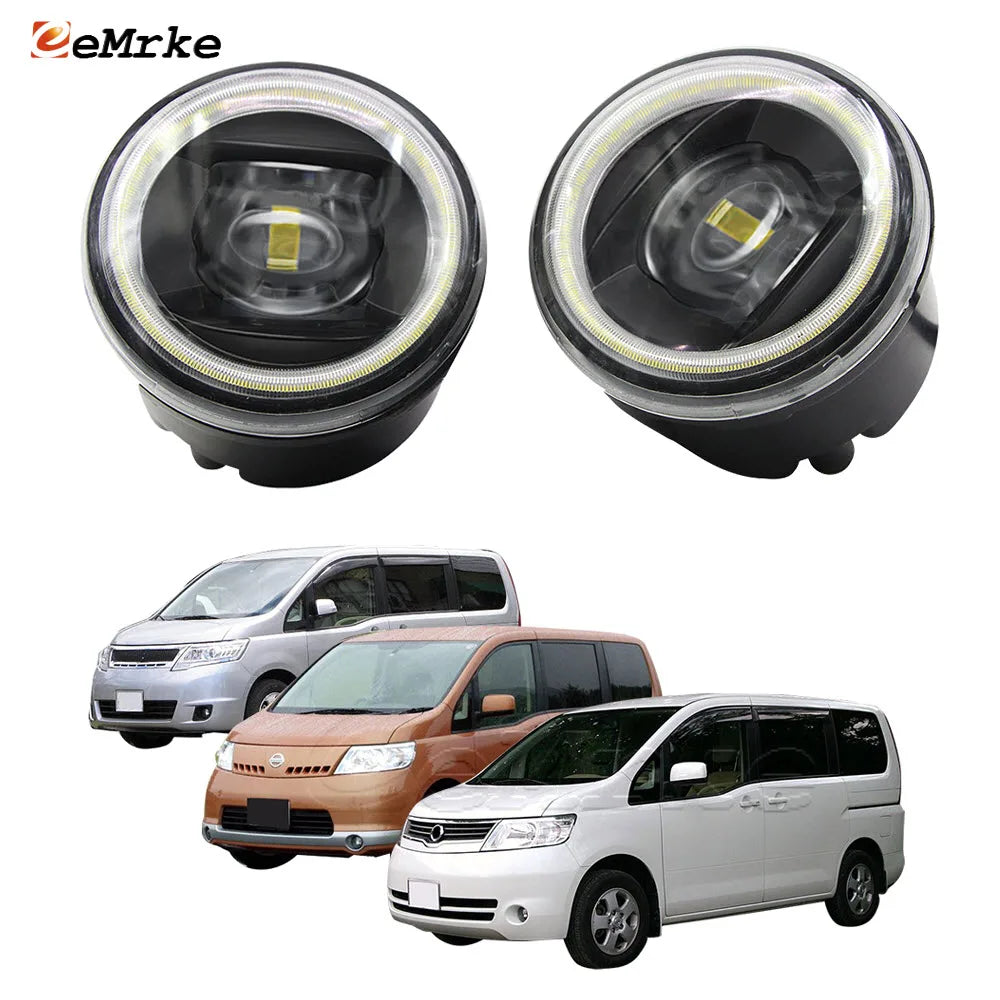 LED Fog Lights Assembly with Lens for Nissan Serena 20G 20S (C25) 2005-10.2010 Angel Eye DRL Ring Halo Daytime Running Lamp Kit — view 1