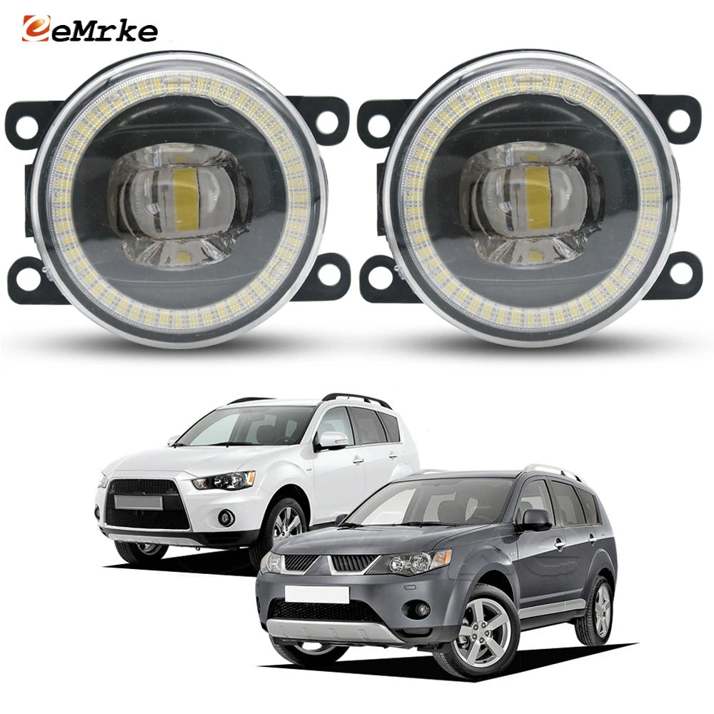 LED Fog Lights for Mitsubishi Outlander 2 / Outlander XL 2006-2018 Angel Eyes DRL Daytime Running Light PTF with Cut-Line Lens — view 1