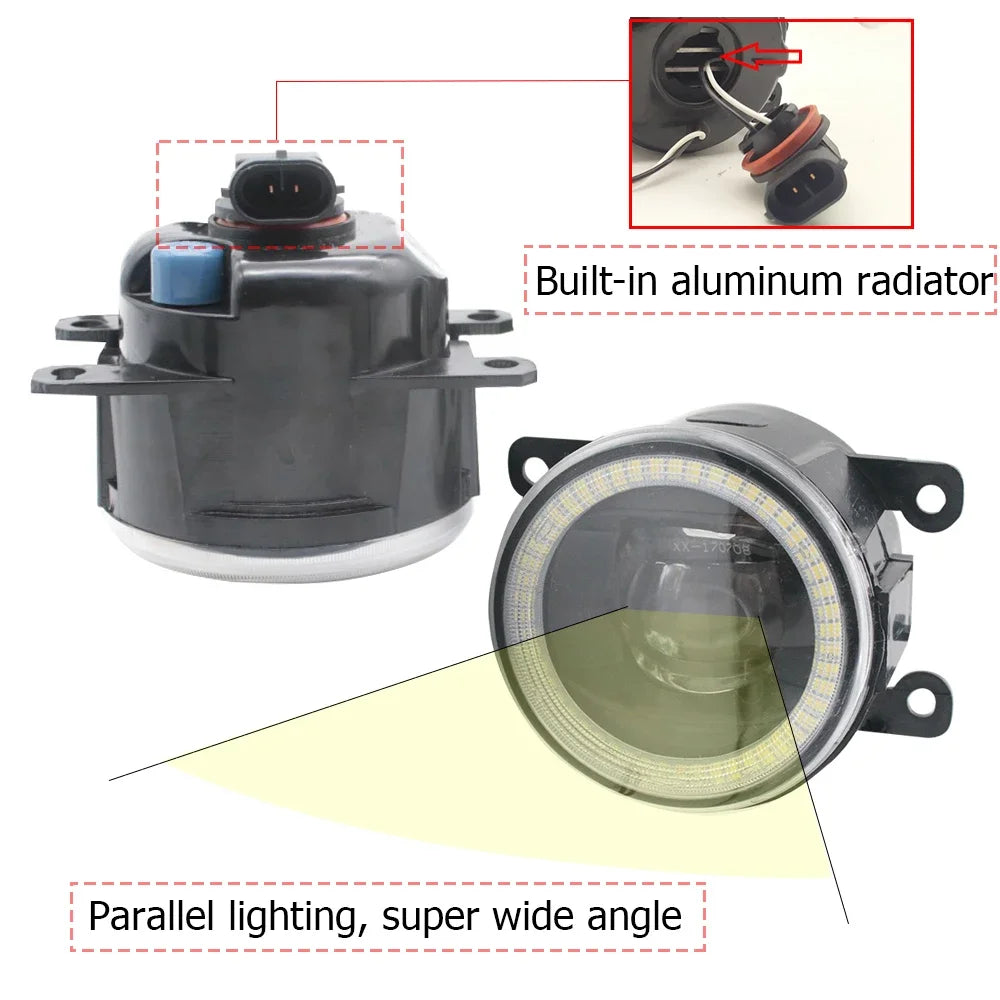 LED Fog Lights for Mitsubishi Outlander 2 / Outlander XL 2006-2018 Angel Eyes DRL Daytime Running Light PTF with Cut-Line Lens — view 4