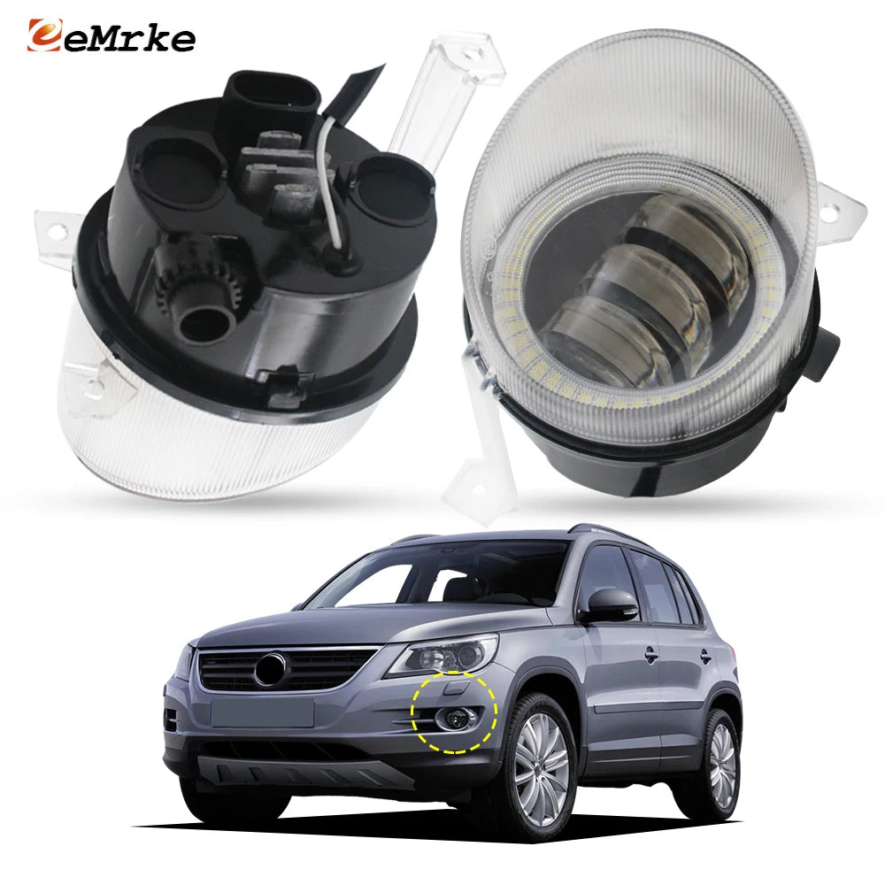 Led Fog Lights For Volkswagen VW Tiguan 2008 2009 2010 2011 Angel Eyes DRL Lens Fog Driving Lamp Low Beam 9006 Left and Right — view 1
