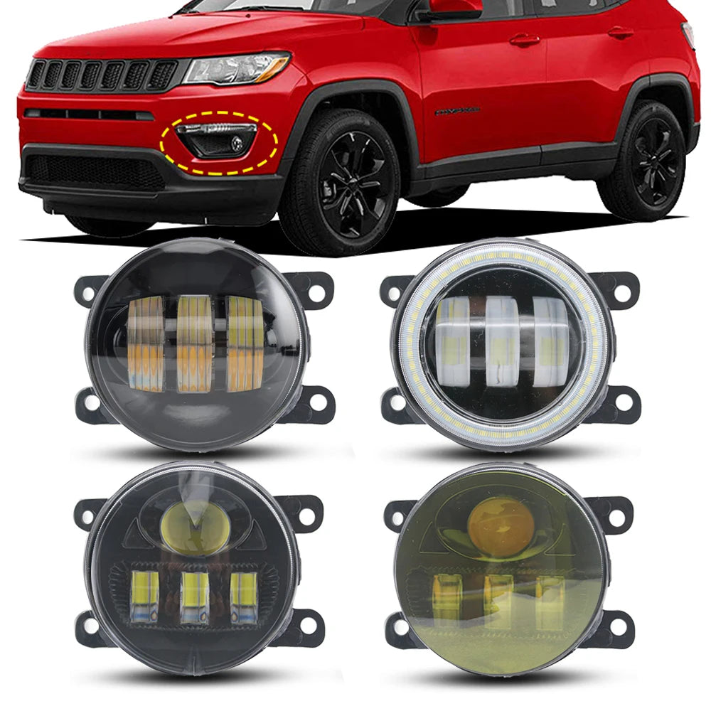 Led Fog Lights Lens 40W Or 50W For Jeep Compass (MP,M6) II 2017 2018 2019 Upgarde Angel Eye White/ or Blue / or Red DRL Halo — view 1