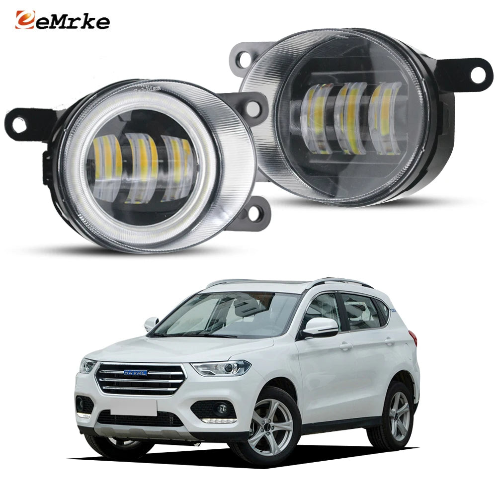 Led Fog Lights Lens White Yellow for GWM Haval H2 Facelift 2015 2016 2017 2018 2019 2020 2021 Optional Angel Eyes Ring DRL Halo — view 1