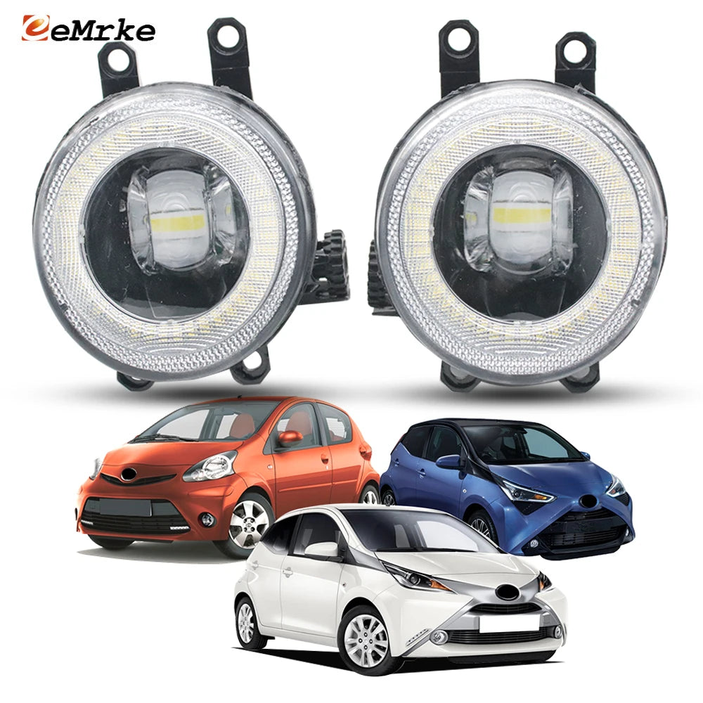 Led Fog Lights W/ Lens Angel Eye Halo Daytime Running Lamp Car DRL for Toyota Aygo AB30 KGB10 AB40 2012 2013 2014 2015 2016 2017 — view 1