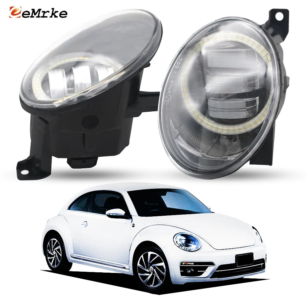 Led Fog Lights wtih Lens for Volkswagen Beetle GSR VW Beetle R-Line 2014-2018 Angel Eye Front Bumper DRL Daylight Head Lamp 30W — view 1