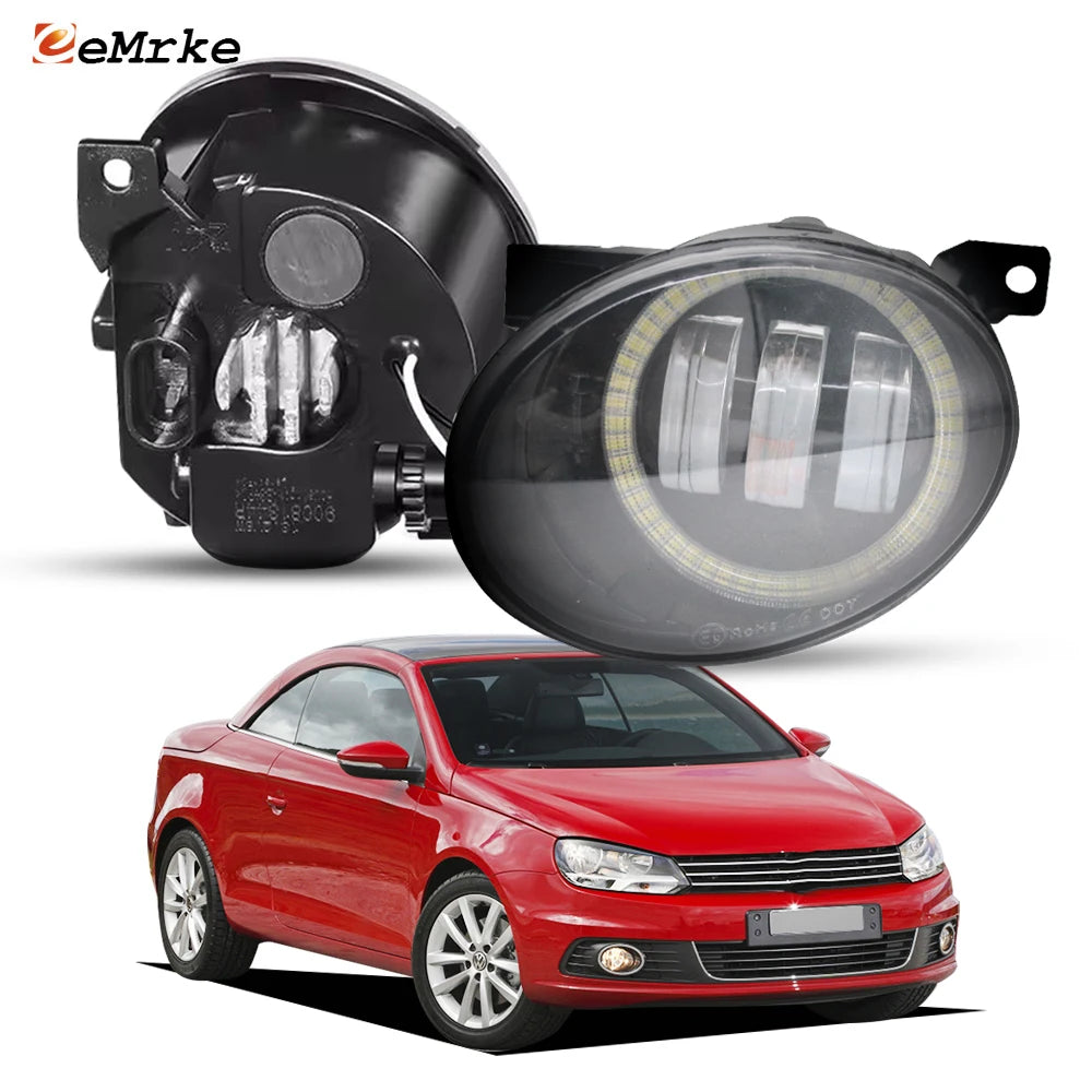 Led Fog Lights wtih Lens for Volkswagen Eos 1F7,1F8 2011 2012 2013 2014 2015 Angel Eye Front Bumper DRL Daylight Head Lamp 30W — view 1