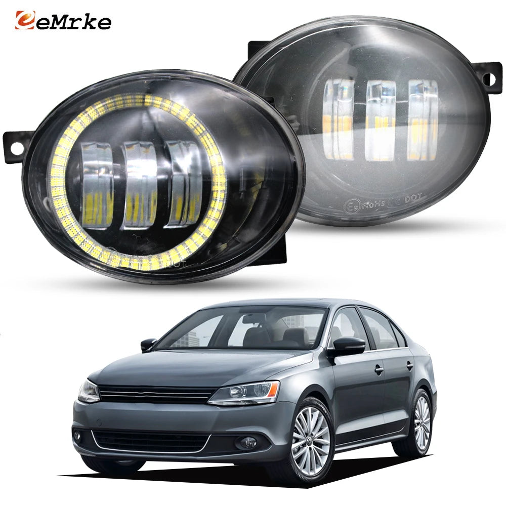 Led Fog Lights wtih Lens for Volkswagen Jetta A6 2012 2013 2014 Angel Eye Front Bumper DRL Daylight Head Lamp 30W Left and Right — view 1