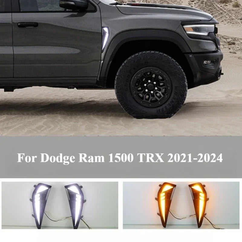 LED Front Fender Side Daytime Running Light DRL Dynamic Yellow Turn Signal Wheel Eyebrow Lamp For Dodge Ram 1500 TRX 2021-2024 — view 1