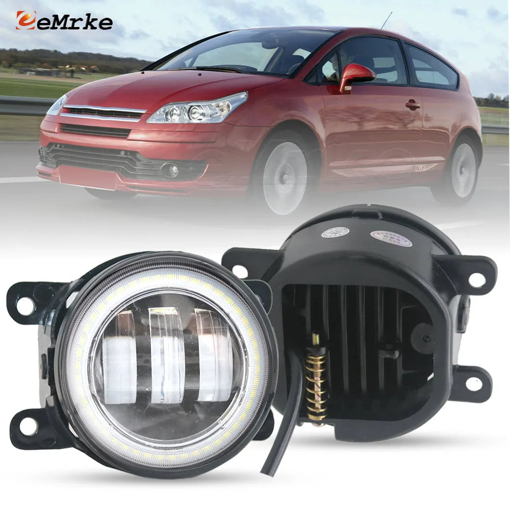 Led Lens Fog Lights PTF 40W Pair for Citroen C4 LA/LC 2004 2005 2006 2007 Angel Eye DRL Ring or Optional Fog Lamp Frame Cover — view 1