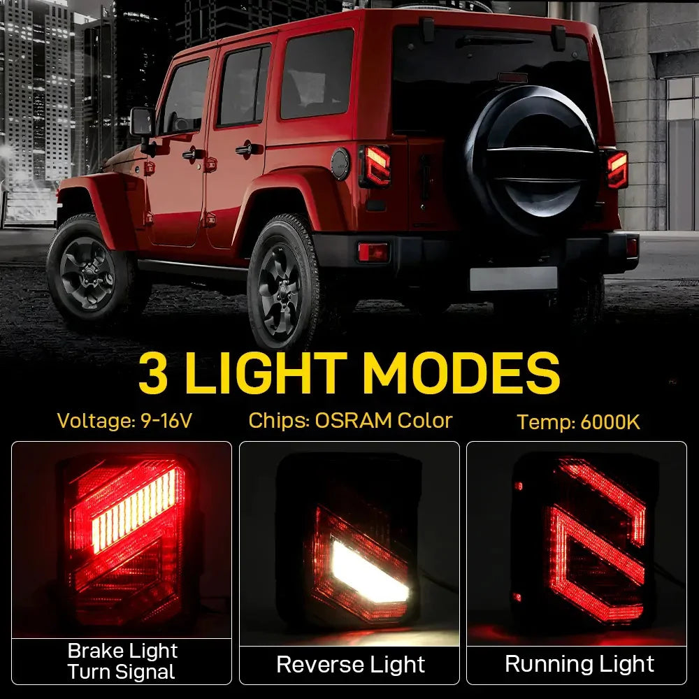 Led Tail Lights for Jeep Wrangler JK 2007-2018,"S" Design 30W Car Led Lamp Turning Brake Reversing Drl Taillight, Super Bright — view 3