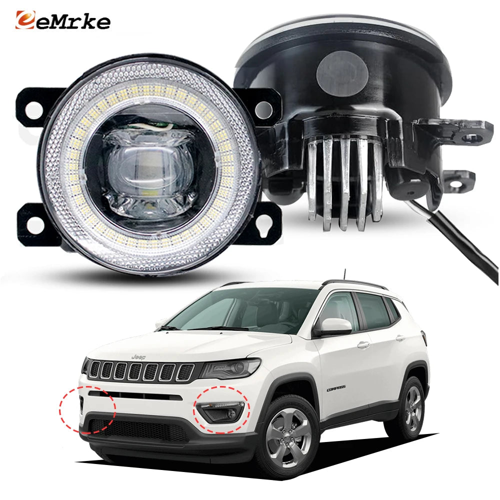Left & Right For Jeep Compass MP II Except MK49 2017 2018 2019 LED Fog Lights Angel Eye DRL Fog Driving Lamp Car Accessories — view 1
