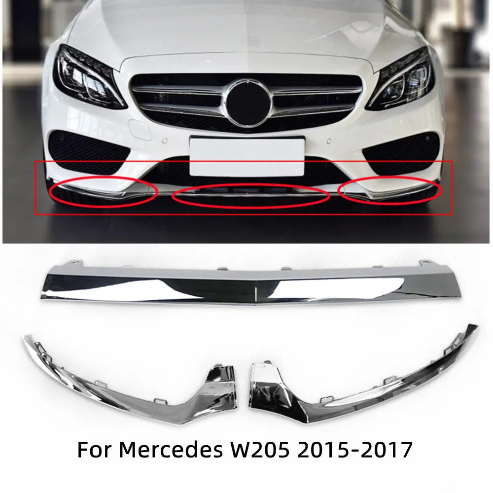 NEW Front Bumper Lower Chrome Molding Trim Silver OE# 2058851374 2058851474 2058851574 For Mercedes W205 C200 C250 2015-2017 — view 1