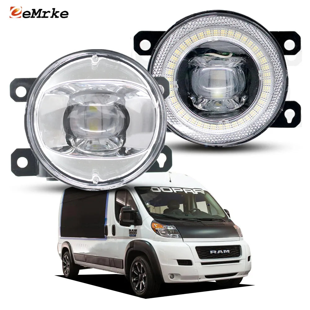Pair 30W LED Fog Driving Lights for RAM Promaster 1500 2500 3500 2016 2017 2018 2019 20 21 2022 Front Angel Eyes DRL Accessories — view 1
