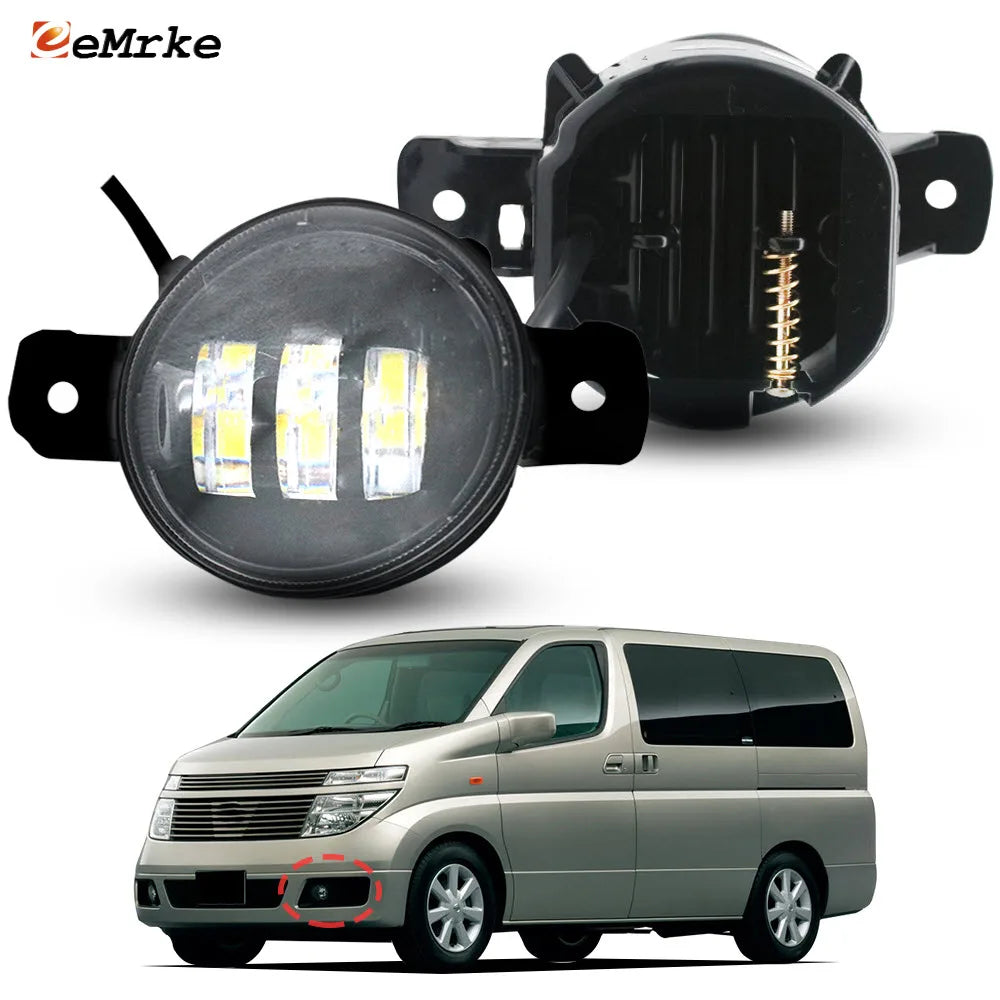 Pair 30W Led Fog Lights Lamp for Nissan Elgrand II Pre-facelift UA-E51 05.2002 2003 08.2004 with Cut-line Lens 12V DRL H11 PTF — view 1