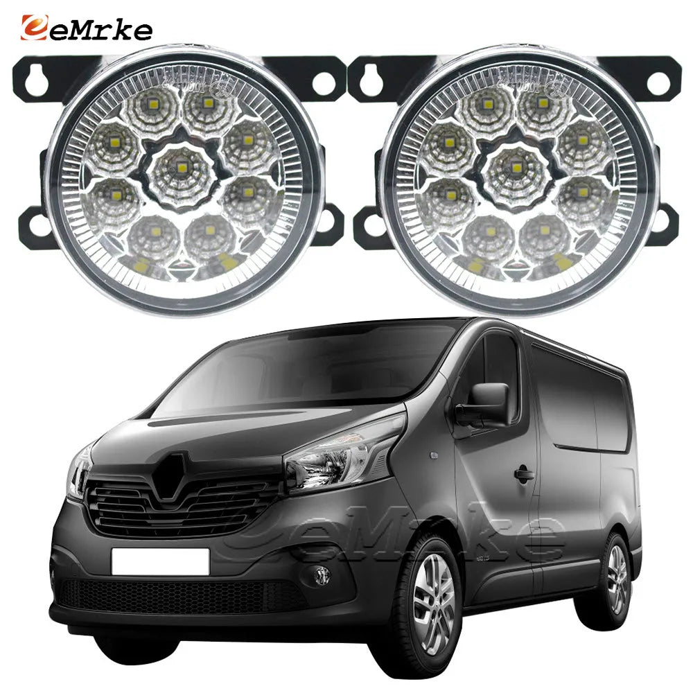 Pair Car 9 Led Fog Lamp Assembly for Renault Trafic 3 X82 2015 2016 2017 2018 2019 2020 Fog Lights H11 DRL Daytine Running Light — view 1