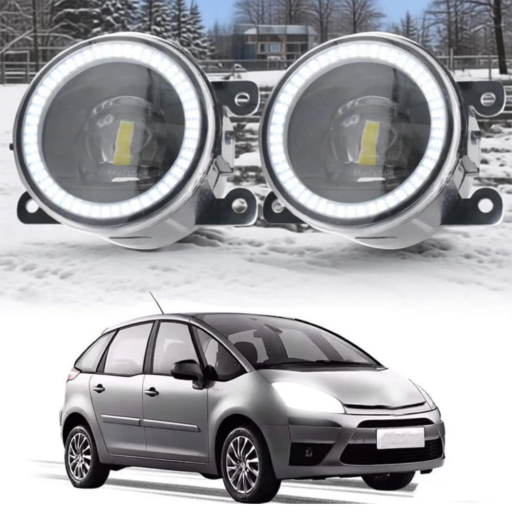 Pair Car Angel Eye Fog Light Assembly 30W LED Fog Daytime Running Lamp DRL H11 For Citroen C4 Picasso Grand Picasso 2006-2020 — view 1