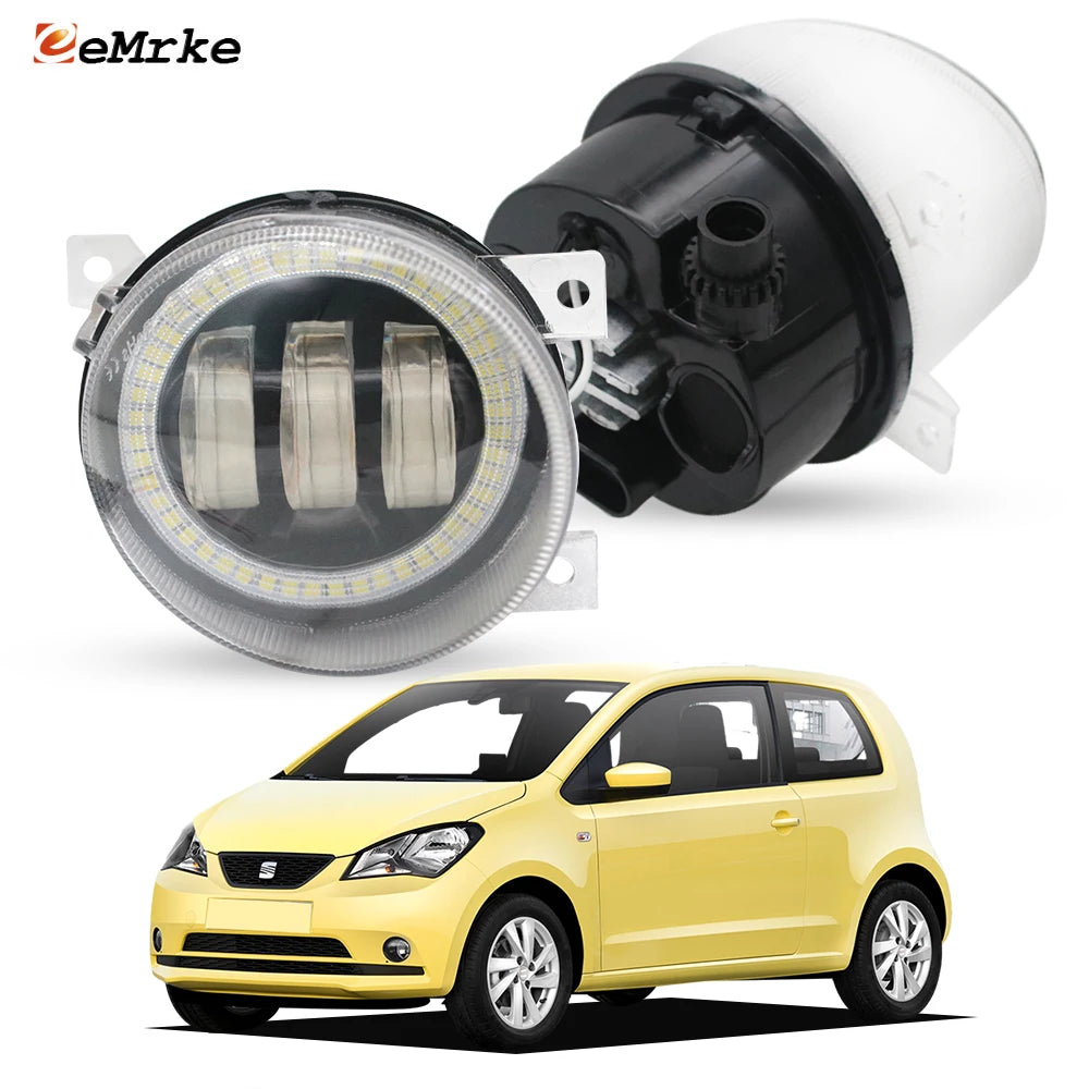 Pair Led Fog Lights Angel Eye DRL for Seat Mii KF1, KE1 Skoda Citigo NF1 2012-2017 Fog Lamp Lens Daytime Running Light Headlight — view 1
