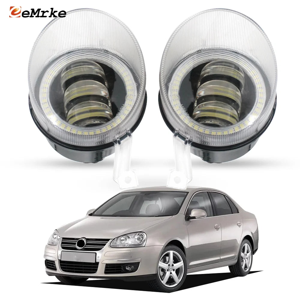Pair Led Fog Lights Angel Eye DRL Lens Daytime Running Light Headlight for Volkswagen Jetta A5 Sedan Golf 5 Variant Jetta Wagon — view 1