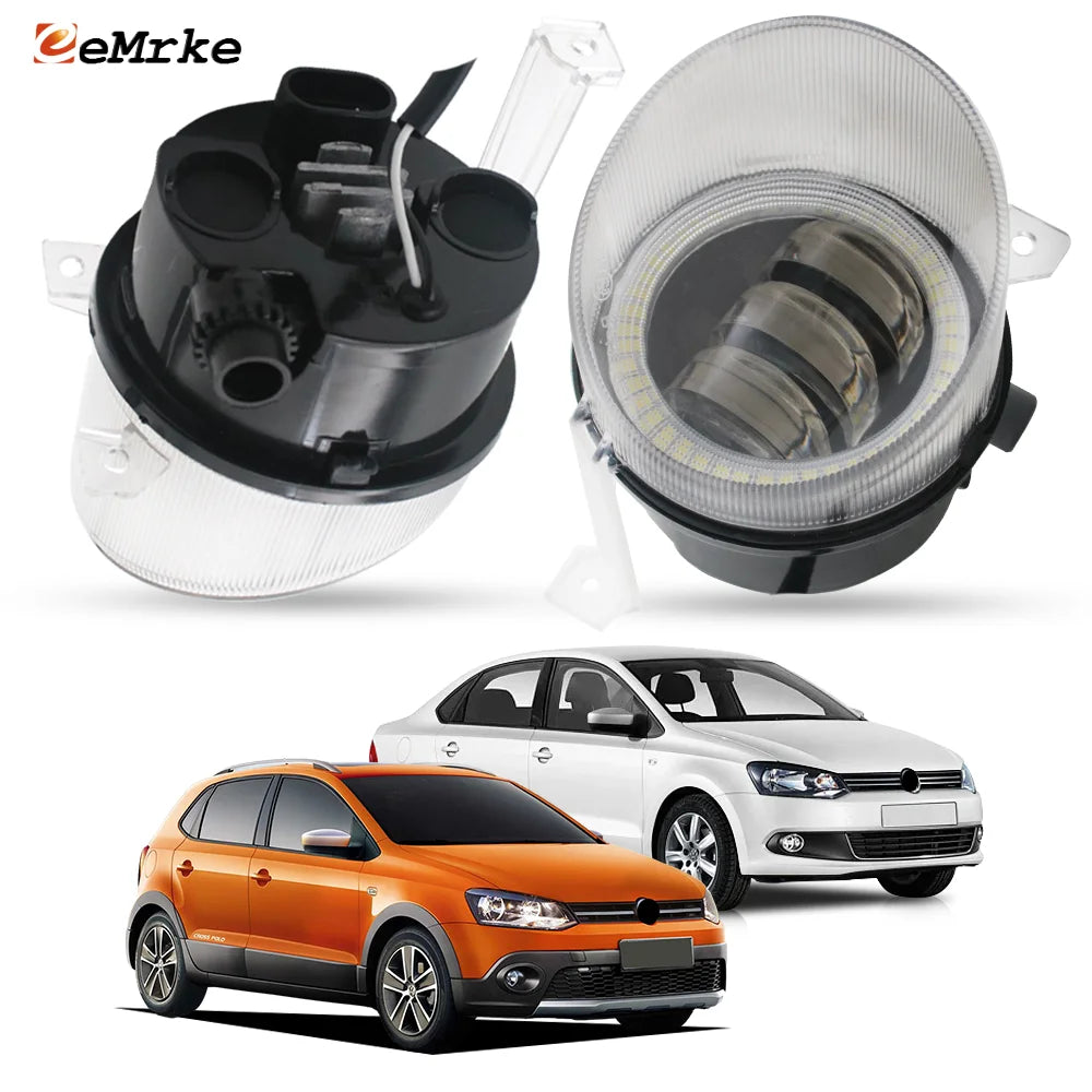 Pair Led Fog Lights Angel Eye DRL Lens Fog Driving Lamp Day Light for Volkswagen Polo Vento Sedan Polo Cross 6R 2010 2011-2014 — view 1