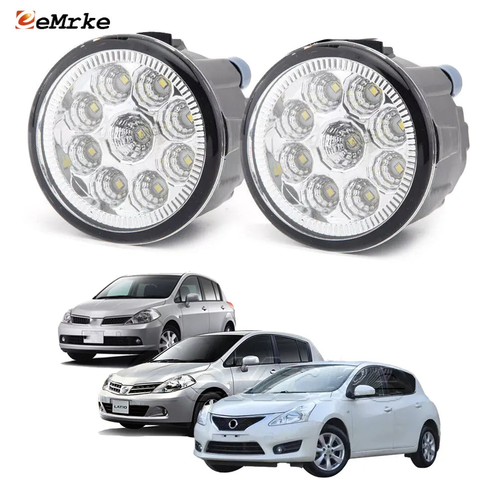 Pair LED Fog Lights for Nissan Tiida C11 C12 2005 2006 2007 2008 2009 2010 2011 2012 2013 2014 PTF DRL Daytime Running Light — view 1
