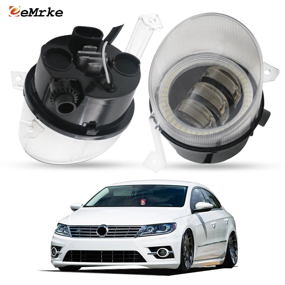 Pair Led Fog Lights for Volkswagen Passat CC R-Line 2012 2013 2014 2015 2016 Angel Eye DRL Lens Daytime Running Lamp Day Light — view 1