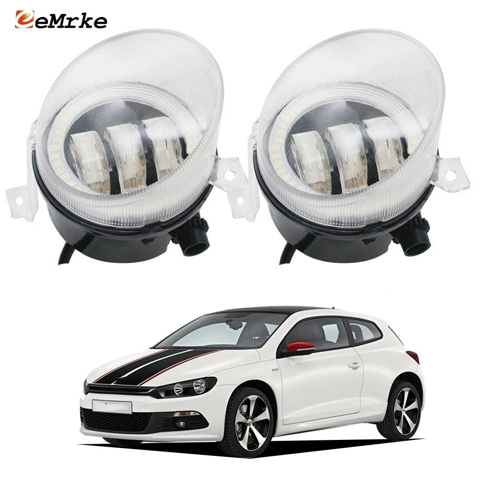 Pair Led Fog Lights for Volkswagen Scirocco III 3 137, 138 2008 '09 '10 '11 2012 Angel Eye DRL Lens Fog Driving Lamp Headlight — view 1