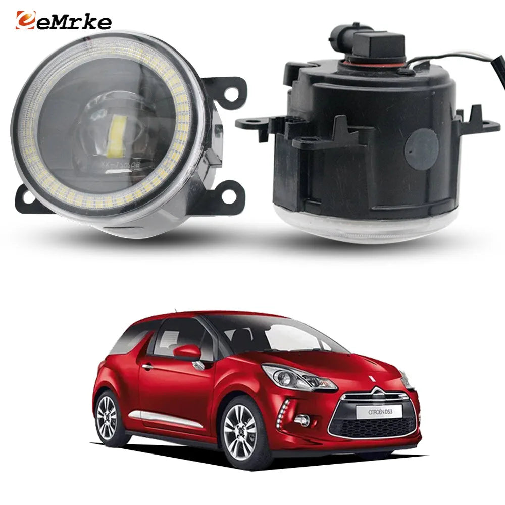 Pair LED Fog Lights Lens Add Angel Eye DRL Type Car PSX24W Accessories for Citroen DS3 DS 3 2009 2010 2011 2012 2013 2014 2015 — view 1