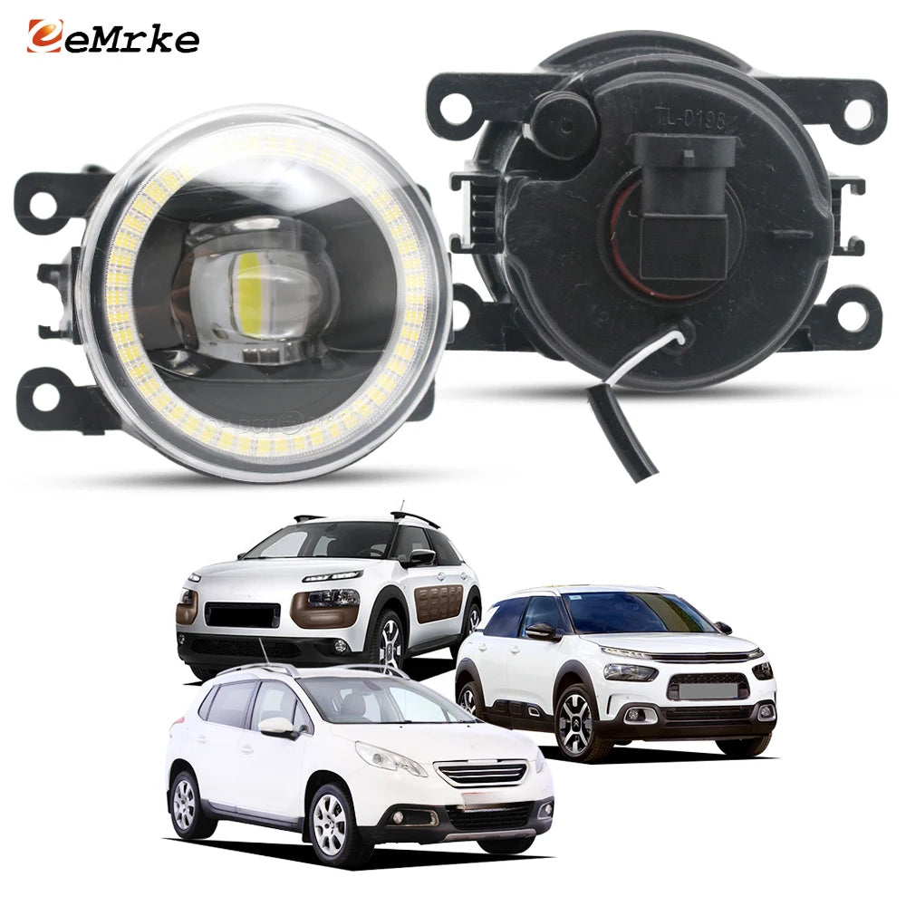 Pair LED Fog Lights Lens Add DRL Function Car Foglamp Accessories for Citroen C4 Cactus 2015-2024 / Peugeot 2008 2014-2018 — view 1
