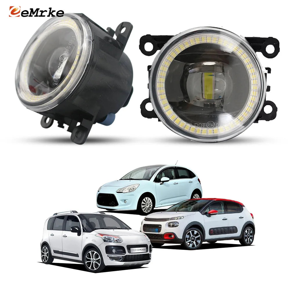 Pair LED Fog Lights Lens Add DRL Function Car Accessories for Citroen C3 II 2009-2015 C3 III 2016-2022 C3 Picasso SH 2009-2012 — view 1