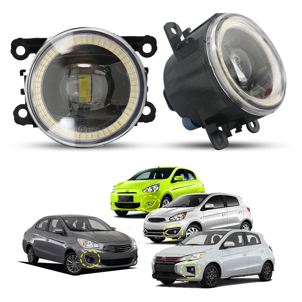 Pair LED Fog Lights Lens Angel Eyes DRL for Mitsubishi Space Star Mirage G4 Attrage 2012-2023 Car PTF Daytime Running Lamp — view 1
