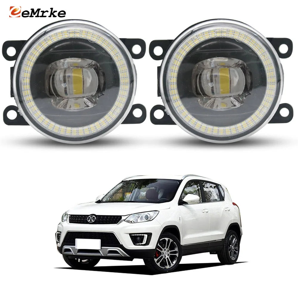 Pair LED Fog Lights Lens for Baic Senova X25 X35 X55 D70 Q25 BJEV EX360 Angel Eyes DRL Car PTF Daytime Running Lamp Factory Type — view 1